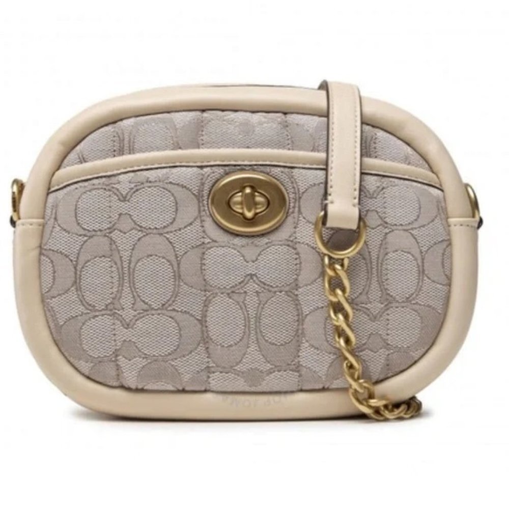 Coach Signature Jacquard Quilt Camera‎ Bag NEW Stone Ivory
